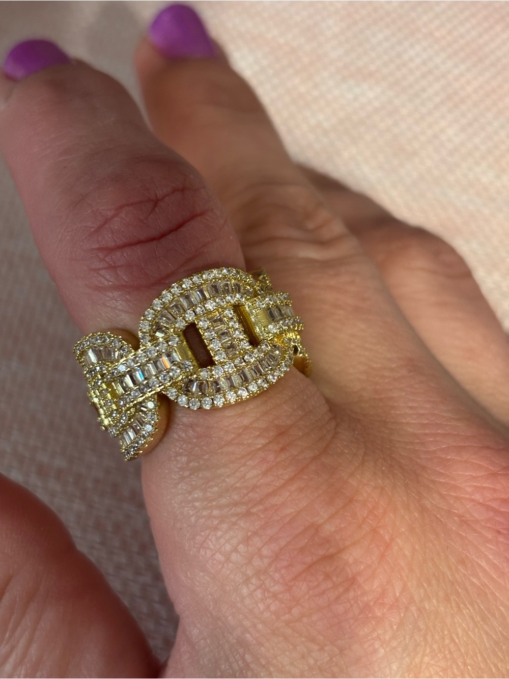 Gold-Tone Crystal Link Large Statement Ring size 9